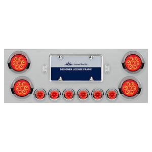 Stainless Steel Rear Center Panel w/ 4 X 7 LED 4" Reflector Lights & 6 X 9 LED 2" Lights & Visors - Red LEDs (Red or Clear Lens)