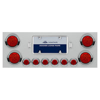 Stainless Steel Rear Center Panel w/ 4 X 7 LED 4" Reflector Lights & 6 X 9 LED 2" Lights & Visors - Red LEDs (Red or Clear Lens)