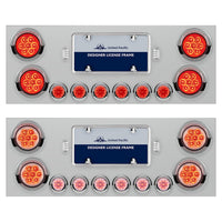 Stainless Steel Rear Center Panel w/ 4 X 7 LED 4" Reflector Lights & 6 X 9 LED 2" Lights & Visors - Red LEDs (Red or Clear Lens)