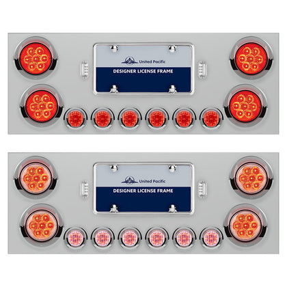 Stainless Steel Rear Center Panel w/ 4 X 7 LED 4" Reflector Lights & 6 X 9 LED 2" Lights & Visors - Red LEDs (Red or Clear Lens)
