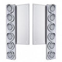 Freightliner Stainless Steel Front Air Cleaner Bracket w/ 12 X 9 LED 2" Beehive Lights & Visors - Amber LED (Amber or Clear Lens)