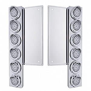 Freightliner Stainless Steel Front Air Cleaner Bracket w/ 12 X 9 LED 2" Beehive Lights & Visors - Amber LED (Amber or Clear Lens)