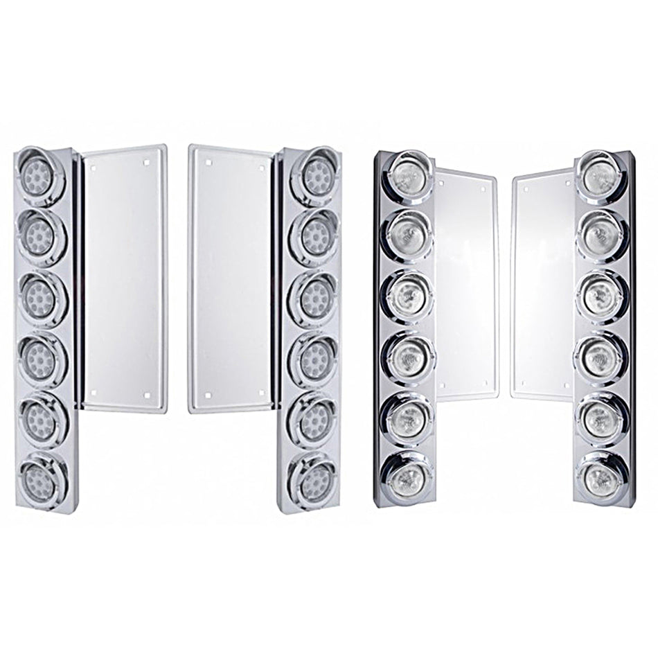 Freightliner Stainless Steel Front Air Cleaner Bracket w/ 12 X 9 LED 2" Beehive Lights & Visors - Amber LED (Amber or Clear Lens)