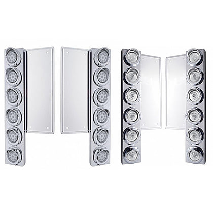 Freightliner Stainless Steel Front Air Cleaner Bracket w/ 12 X 9 LED 2" Beehive Lights & Visors - Amber LED (Amber or Clear Lens)