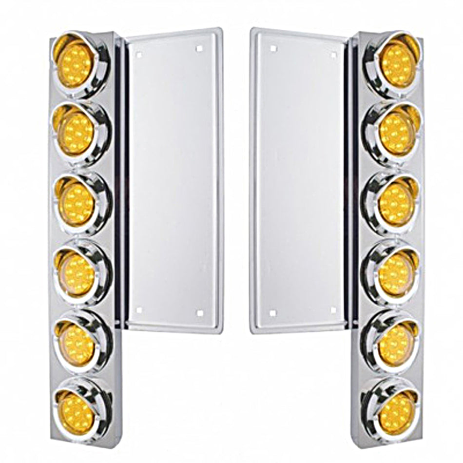 Freightliner Stainless Steel Front Air Cleaner Bracket w/ 12 X 9 LED 2" Reflector Lights & Visors - Amber LEDs (Amber or Clear Lens)