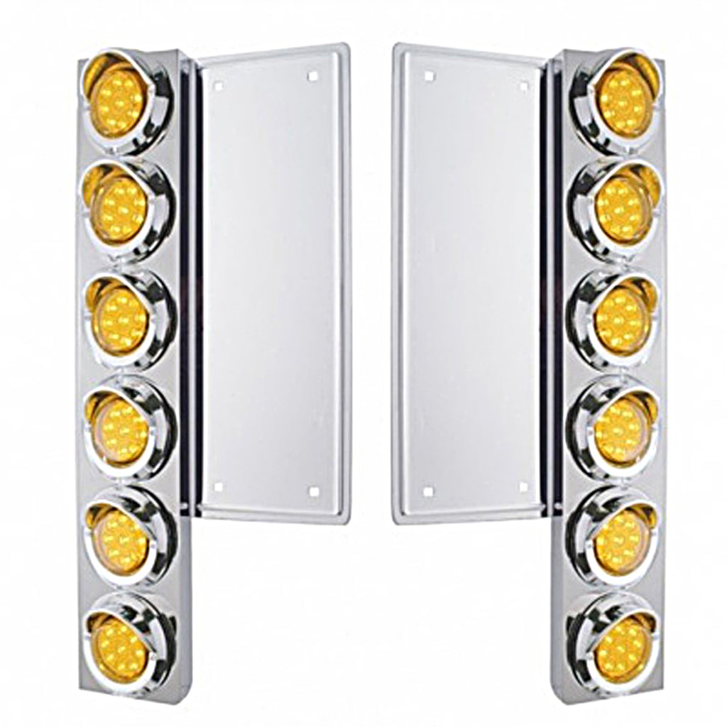 Freightliner Stainless Steel Front Air Cleaner Bracket w/ 12 X 9 LED 2" Reflector Lights & Visors - Amber LEDs (Amber or Clear Lens)