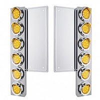 Freightliner Stainless Steel Front Air Cleaner Bracket w/ 12 X 9 LED 2" Reflector Lights & Visors - Amber LEDs (Amber or Clear Lens)