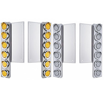 Freightliner Stainless Steel Front Air Cleaner Bracket w/ 12 X 9 LED 2" Reflector Lights & Visors - Amber LEDs (Amber or Clear Lens)