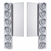 Freightliner Stainless Steel Front Air Cleaner Bracket w/ 12 X 9 LED 2" Reflector Lights & Visors - Amber LEDs (Amber or Clear Lens)