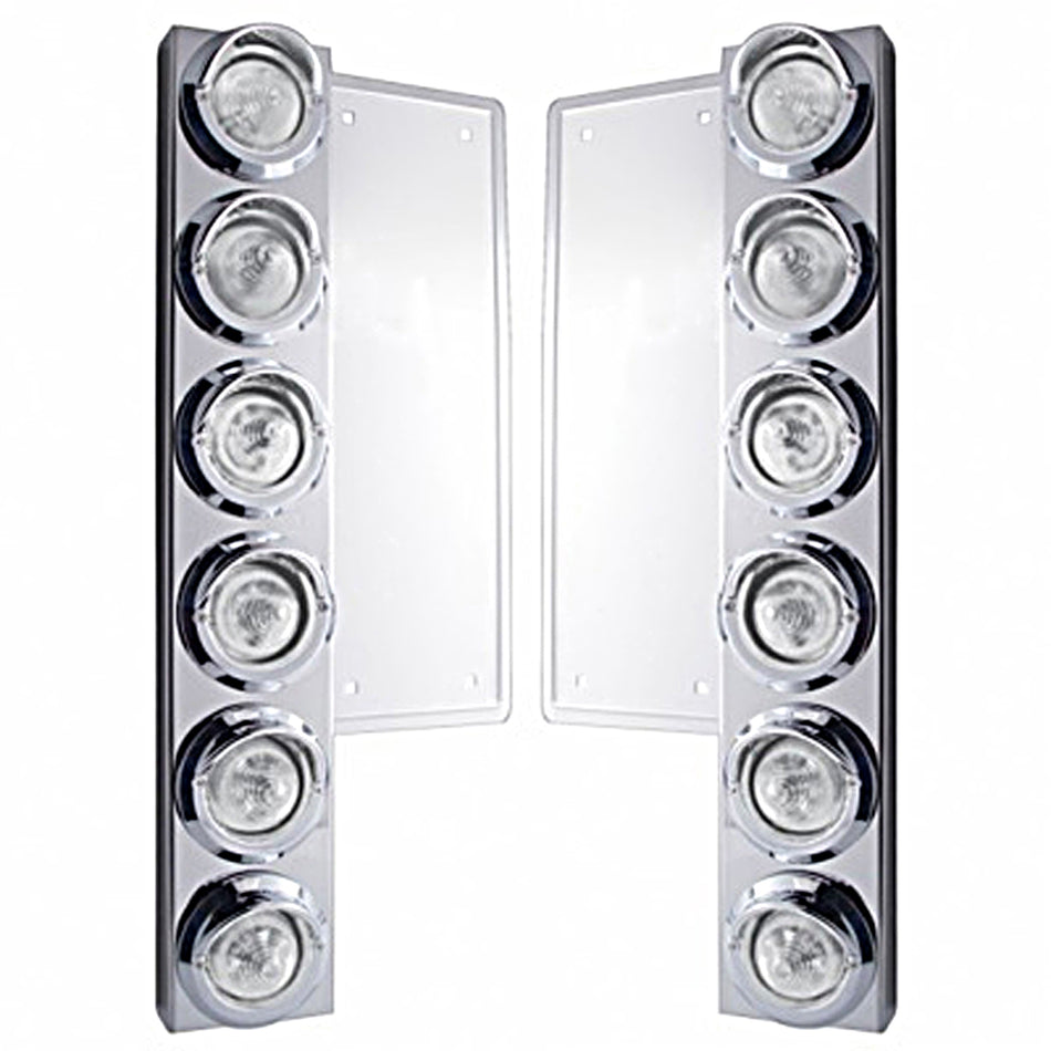 Freightliner Stainless Steel Front Air Cleaner Bracket w/ 12 X 9 LED 2" Beehive Lights & Visors - Amber LED (Amber or Clear Lens)
