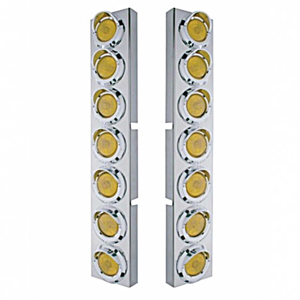 Kenworth Stainless Front Air Cleaner Bracket w/ 14 X 2" Flat Lights & Visors - Amber LEDs (Amber Lens)