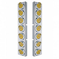 Kenworth Stainless Front Air Cleaner Bracket w/ 14 X 2" Flat Lights & Visors - Amber LEDs (Amber Lens)