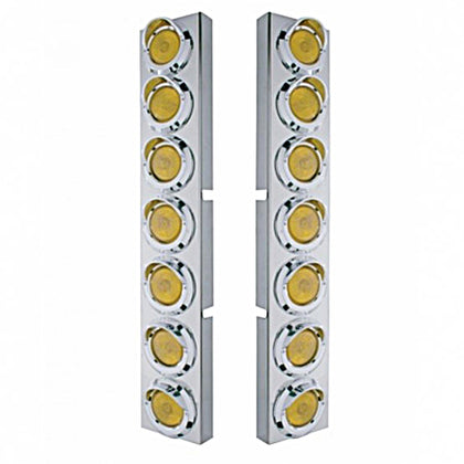 Kenworth Stainless Front Air Cleaner Bracket w/ 14 X 2" Flat Lights & Visors - Amber LEDs (Amber Lens)