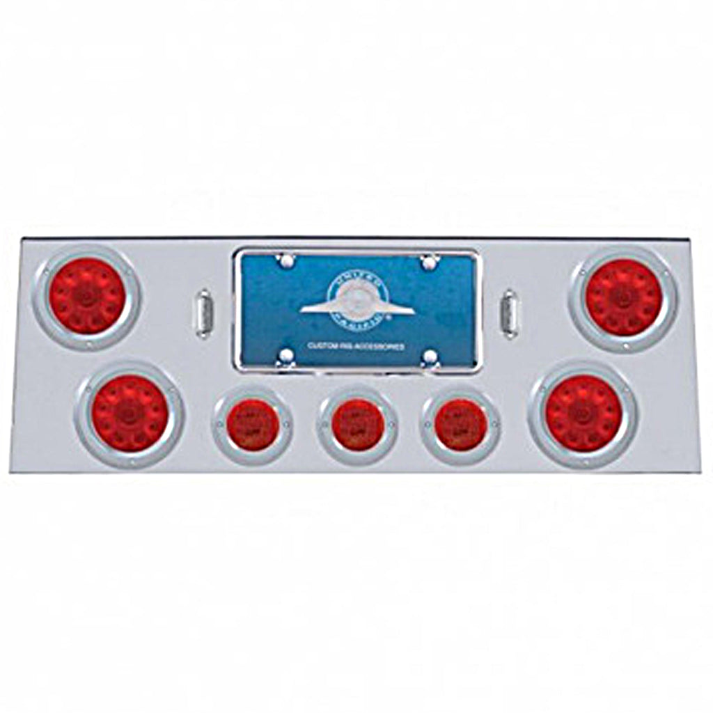 Stainless Steel Rear Center Panel w/ 4 X 10 LED 4" Lights & 3 X 13 LED 2-1/2" Lights & Bezel - Red LEDs (Red or Clear Lens)