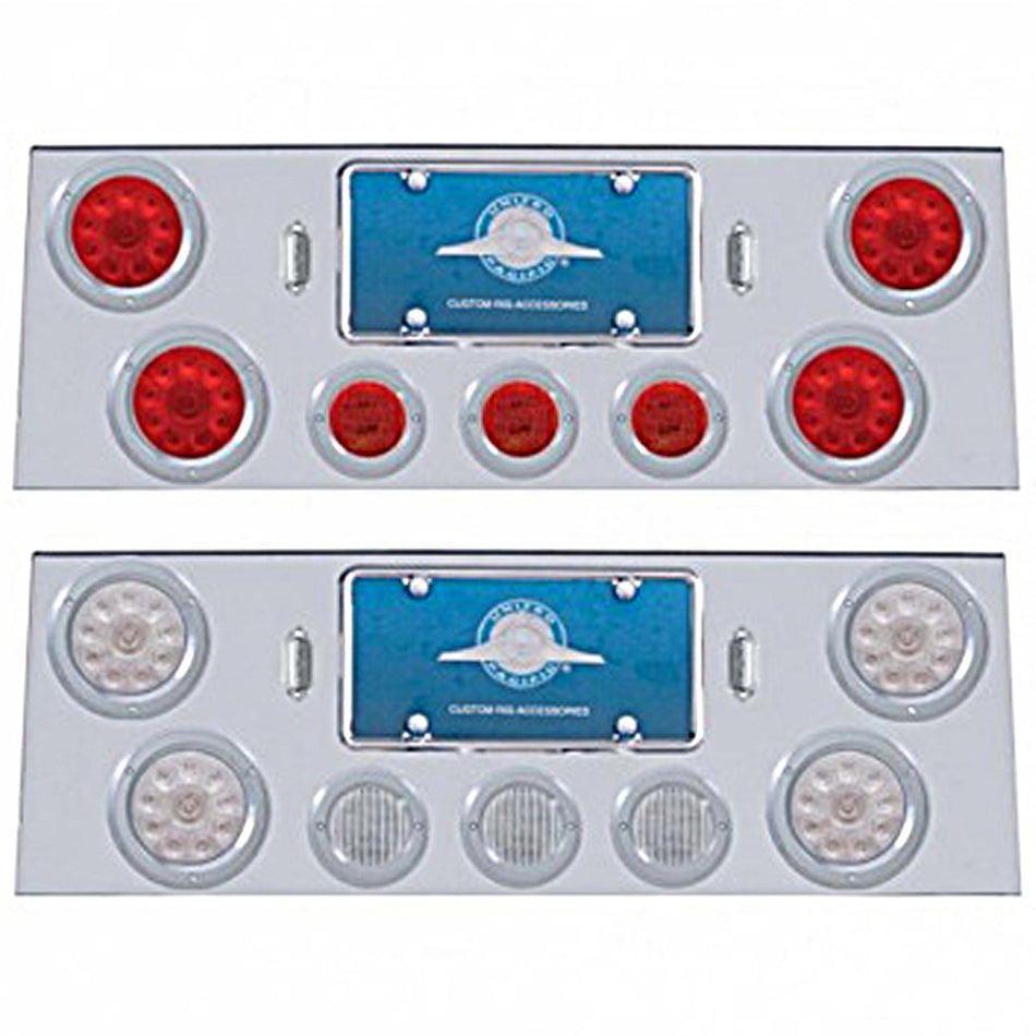 Stainless Steel Rear Center Panel w/ 4 X 10 LED 4" Lights & 3 X 13 LED 2-1/2" Lights & Bezel - Red LEDs (Red or Clear Lens)