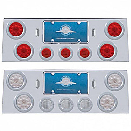 Stainless Steel Rear Center Panel w/ 4 X 10 LED 4" Lights & 3 X 13 LED 2-1/2" Lights & Bezel - Red LEDs (Red or Clear Lens)