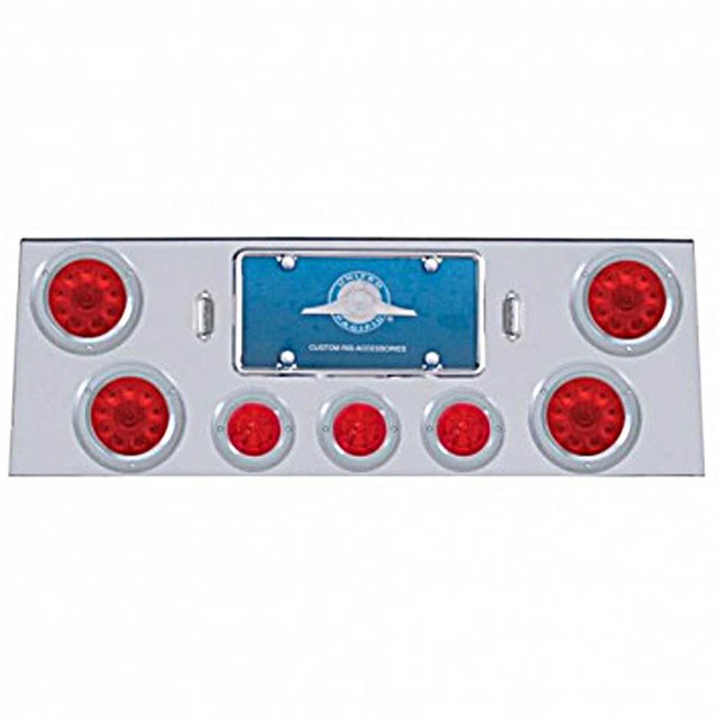 Stainless Steel Rear Center Panel w/ 4 X 10 LED 4" Light & 3 X 13 LED 2-1/2" Beehive Light+Bezel - Red LEDs (Red or Clear Lens)