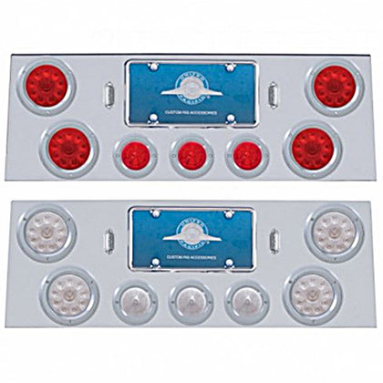 Stainless Steel Rear Center Panel w/ 4 X 10 LED 4" Light & 3 X 13 LED 2-1/2" Beehive Light+Bezel - Red LEDs (Red or Clear Lens)