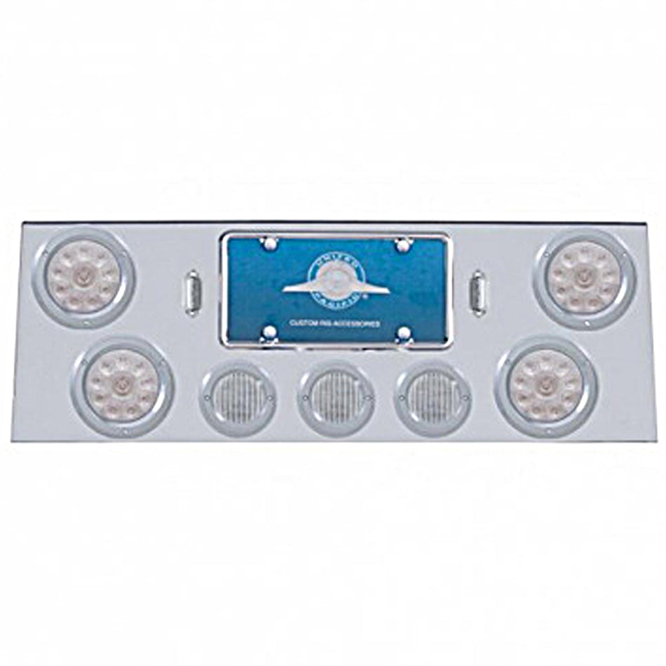 Stainless Steel Rear Center Panel w/ 4 X 10 LED 4" Lights & 3 X 13 LED 2-1/2" Lights & Bezel - Red LEDs (Red or Clear Lens)
