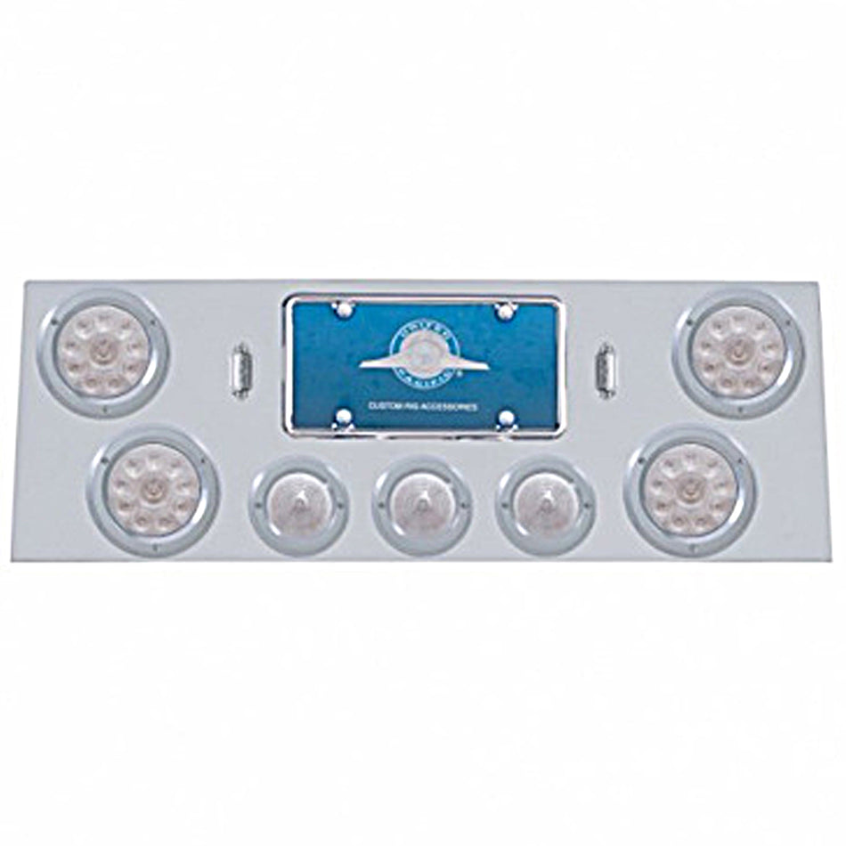 Stainless Steel Rear Center Panel w/ 4 X 10 LED 4" Light & 3 X 13 LED 2-1/2" Beehive Light+Bezel - Red LEDs (Red or Clear Lens)