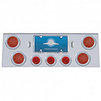 Stainless Steel Rear Center Panel w/ 4 X 12 LED 4" Reflector Light & 3 X 13 LED 2-1/2" Light & Bezel - Red LEDs (Red or Clear Lens)