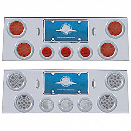 Stainless Steel Rear Center Panel w/ 4 X 12 LED 4" Reflector Light & 3 X 13 LED 2-1/2" Light & Bezel - Red LEDs (Red or Clear Lens)