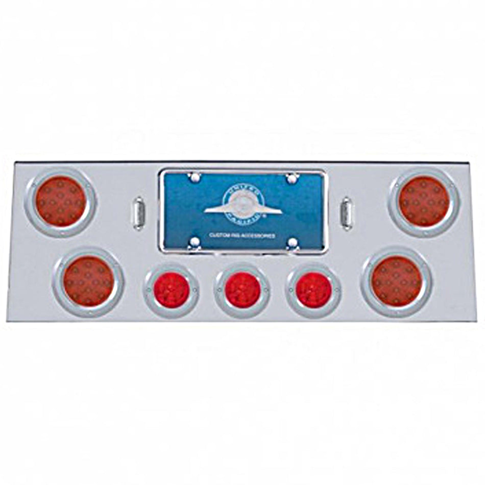 Stainless Steel Rear Center Panel +4 X LED 4" Refl. Light & 3 X LED 2-1/2" Beehive Light & Bezel - Red LEDs (Red or Clear Lens)