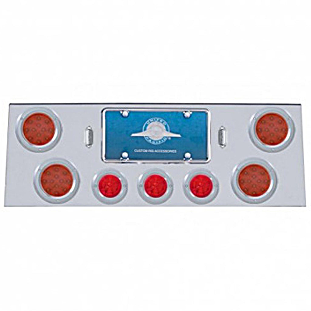 Stainless Steel Rear Center Panel +4 X LED 4" Refl. Light & 3 X LED 2-1/2" Beehive Light & Bezel - Red LEDs (Red or Clear Lens)