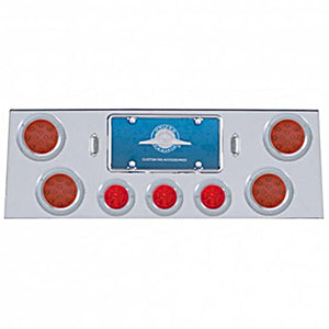 Stainless Steel Rear Center Panel +4 X LED 4" Refl. Light & 3 X LED 2-1/2" Beehive Light & Bezel - Red LEDs (Red or Clear Lens)