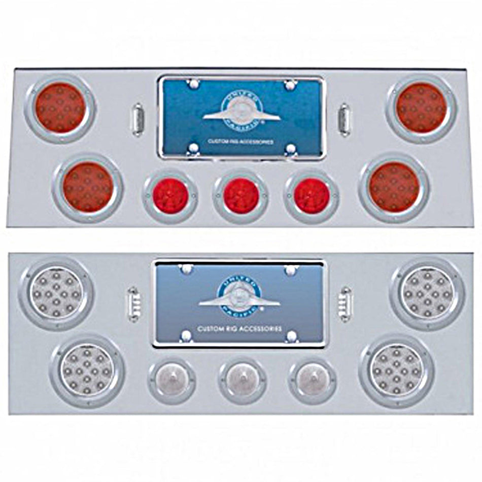 Stainless Steel Rear Center Panel +4 X LED 4" Refl. Light & 3 X LED 2-1/2" Beehive Light & Bezel - Red LEDs (Red or Clear Lens)
