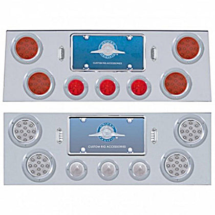 Stainless Steel Rear Center Panel +4 X LED 4" Refl. Light & 3 X LED 2-1/2" Beehive Light & Bezel - Red LEDs (Red or Clear Lens)