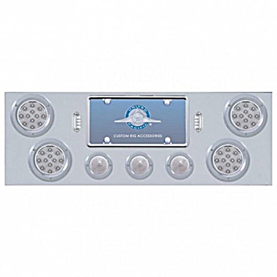 Stainless Steel Rear Center Panel +4 X LED 4" Refl. Light & 3 X LED 2-1/2" Beehive Light & Bezel - Red LEDs (Red or Clear Lens)