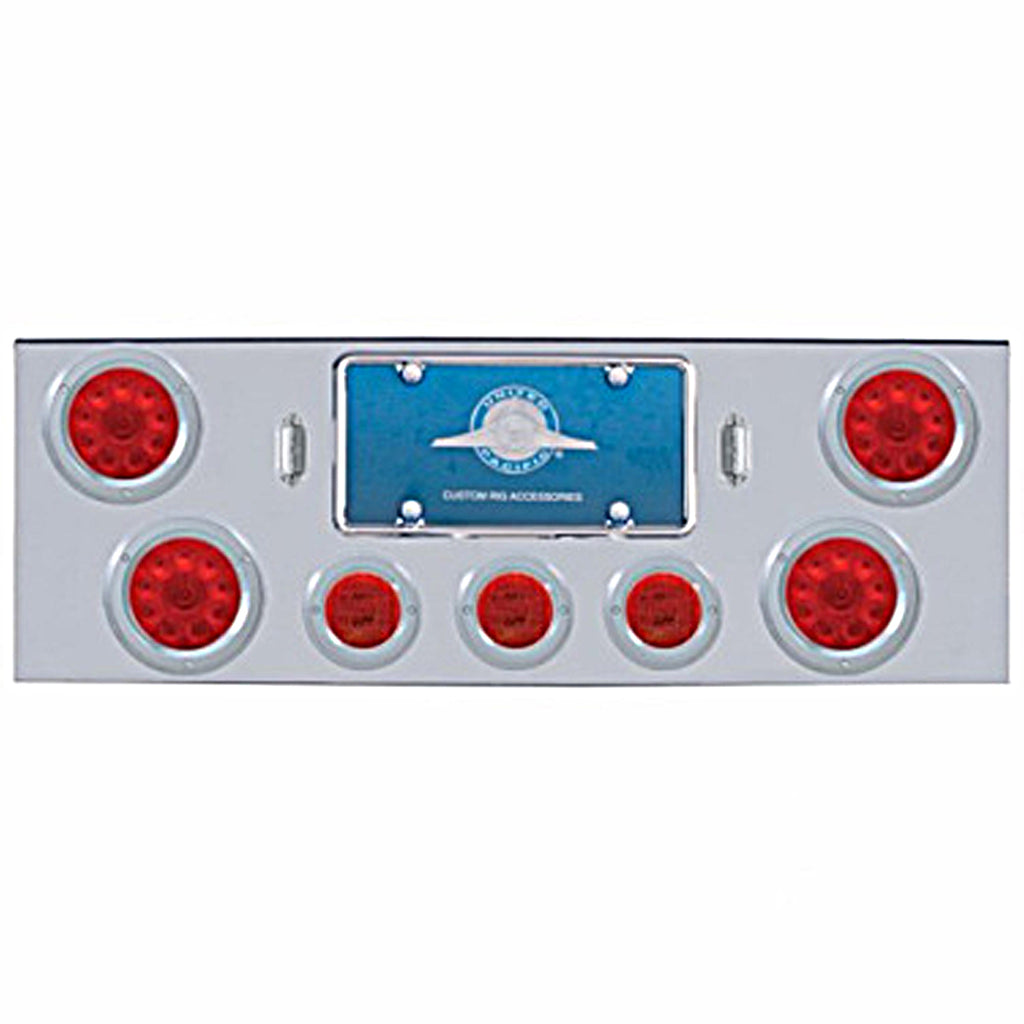Chrome Rear Center Panel w/ 4 X 10 LED 4" Lights & 3 X 13 LED 2-1/2" Lights & Bezel - Red LEDs (Red or Clear Lens)