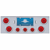 Chrome Rear Center Panel w/ 4 X 10 LED 4" Lights & 3 X 13 LED 2-1/2" Lights & Bezel - Red LEDs (Red or Clear Lens)