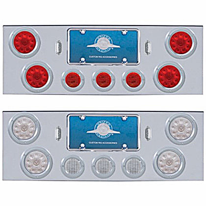 Chrome Rear Center Panel w/ 4 X 10 LED 4" Lights & 3 X 13 LED 2-1/2" Lights & Bezel - Red LEDs (Red or Clear Lens)