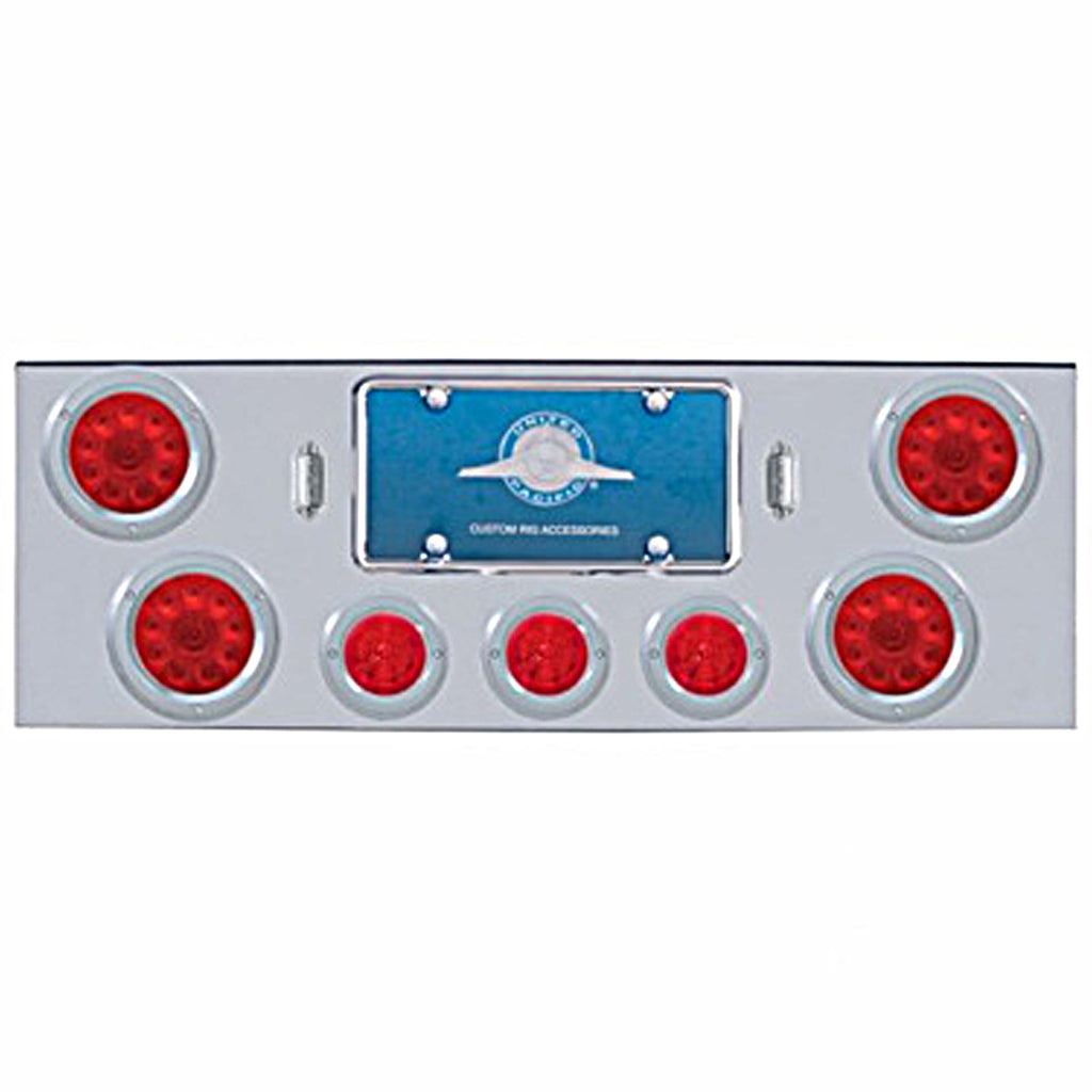 Chrome Rear Center Panel w/ 4 X 10 LED 4" Lights & 3 X 13 LED 2-1/2" Beehive Lights & Bezels - Red LEDs (Red or Clear Lens)