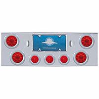 Chrome Rear Center Panel w/ 4 X 10 LED 4" Lights & 3 X 13 LED 2-1/2" Beehive Lights & Bezels - Red LEDs (Red or Clear Lens)