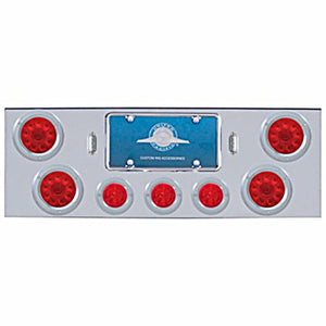 Chrome Rear Center Panel w/ 4 X 10 LED 4" Lights & 3 X 13 LED 2-1/2" Beehive Lights & Bezels - Red LEDs (Red or Clear Lens)