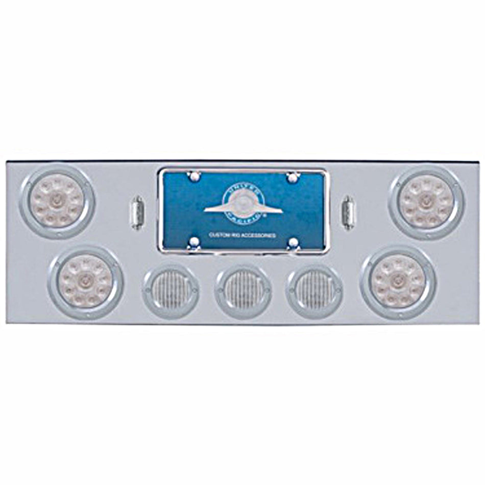 Chrome Rear Center Panel w/ 4 X 10 LED 4" Lights & 3 X 13 LED 2-1/2" Lights & Bezel - Red LEDs (Red or Clear Lens)