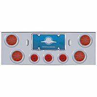 Chrome Rear Center Panel w/ 4 X 12 LED 4" Reflector Lights & 3 X 13 LED 2-1/2" Lights & Visors - Red LEDs (Red or Clear Lens)
