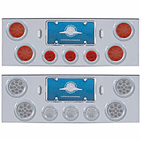 Chrome Rear Center Panel w/ 4 X 12 LED 4" Reflector Lights & 3 X 13 LED 2-1/2" Lights & Visors - Red LEDs (Red or Clear Lens)