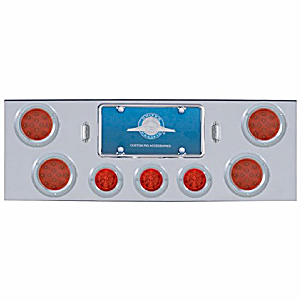 Chrome Rear Center Panel w/ 4 X 12 LED 4" Reflector Lights & 3 X 13 LED 2-1/2" Beehive Lights - Red LEDs (Red or Clear Lens)