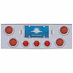 Chrome Rear Center Panel w/ 4 X 12 LED 4" Reflector Lights & 3 X 13 LED 2-1/2" Beehive Lights - Red LEDs (Red or Clear Lens)
