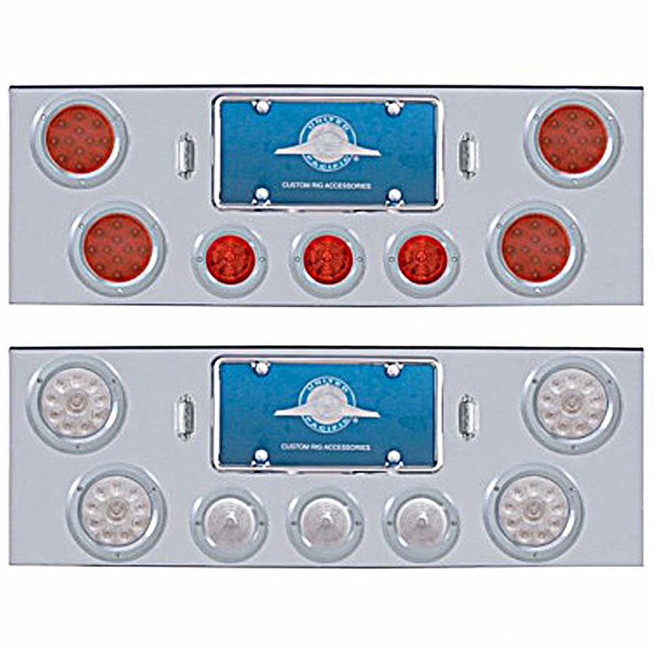 Chrome Rear Center Panel w/ 4 X 12 LED 4" Reflector Lights & 3 X 13 LED 2-1/2" Beehive Lights - Red LEDs (Red or Clear Lens)