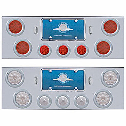 Chrome Rear Center Panel w/ 4 X 12 LED 4" Reflector Lights & 3 X 13 LED 2-1/2" Beehive Lights - Red LEDs (Red or Clear Lens)