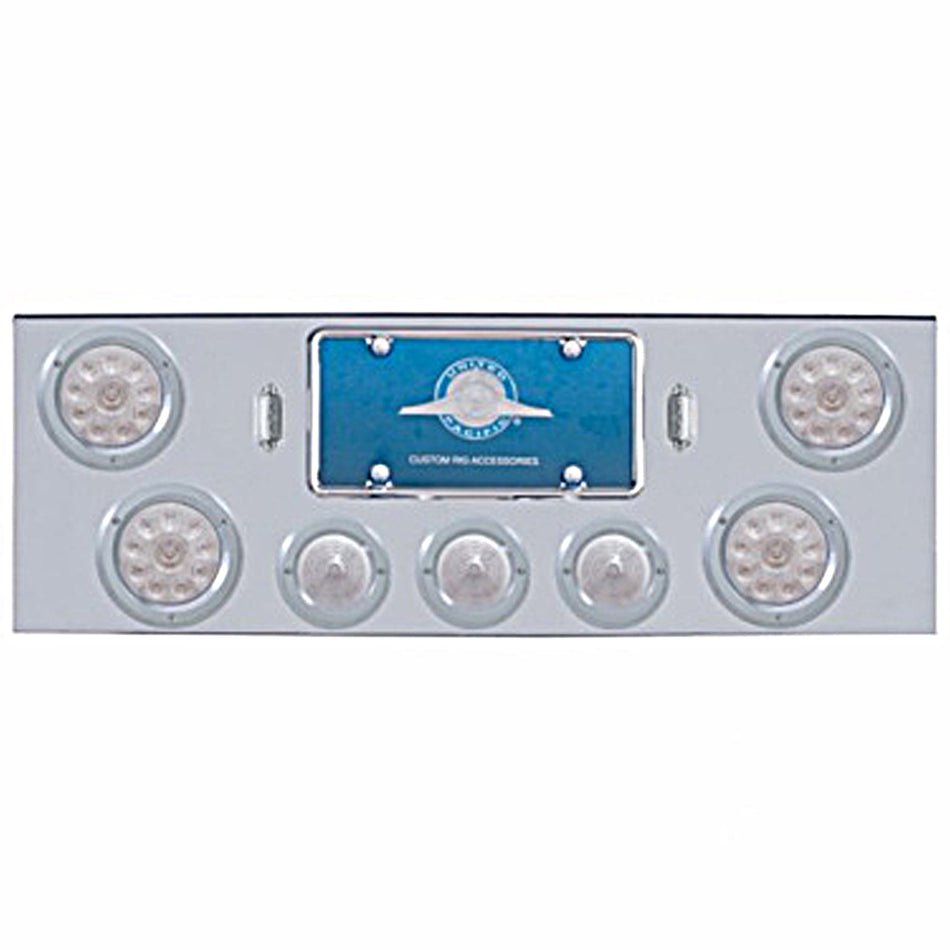 Chrome Rear Center Panel w/ 4 X 12 LED 4" Reflector Lights & 3 X 13 LED 2-1/2" Beehive Lights - Red LEDs (Red or Clear Lens)