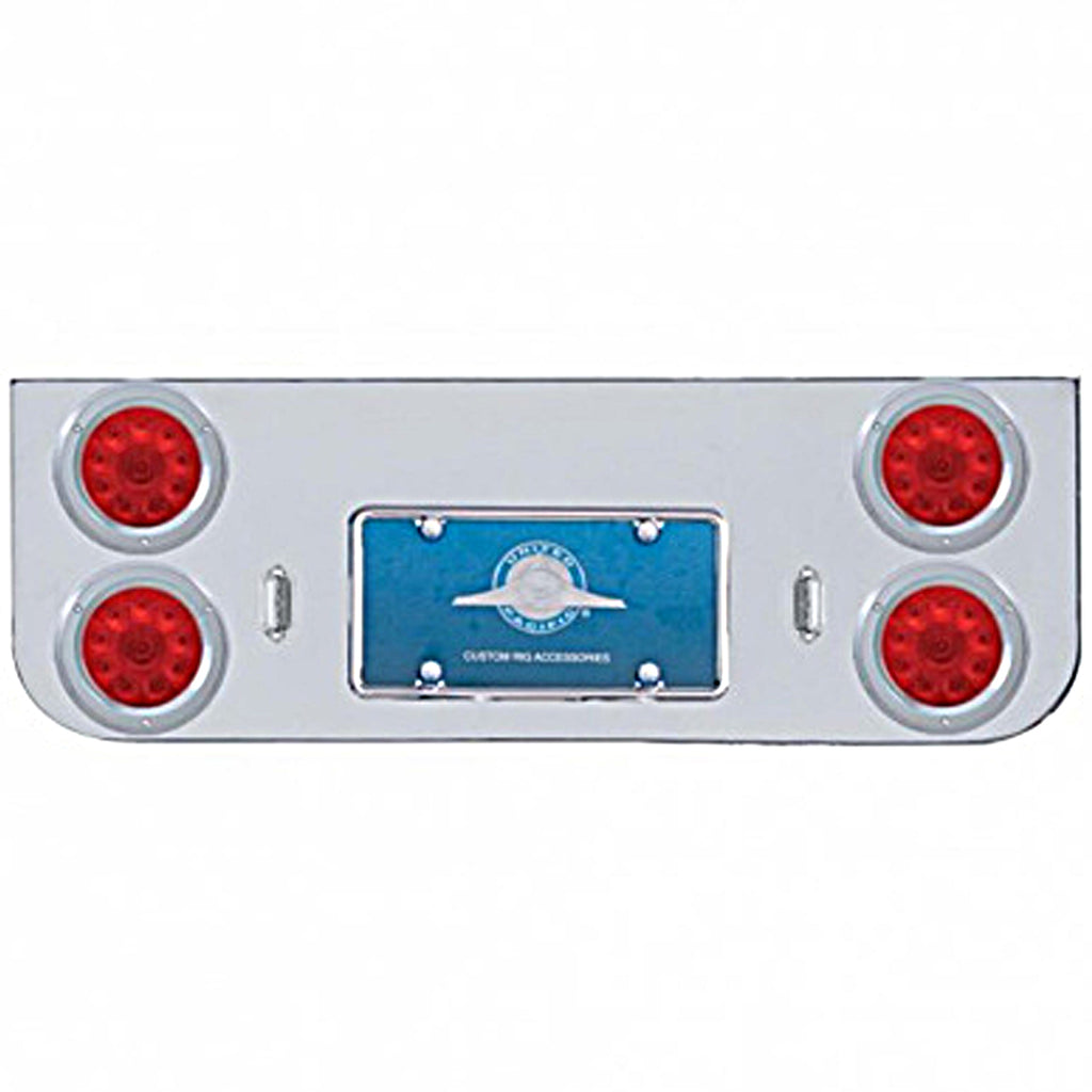 Chrome Rear Center Panel w/ 4 X 10 LED 4" Lights & Bezels - Red LEDs (Red or Clear Lens)