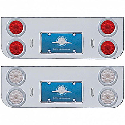 Chrome Rear Center Panel w/ 4 X 10 LED 4" Lights & Bezels - Red LEDs (Red or Clear Lens)