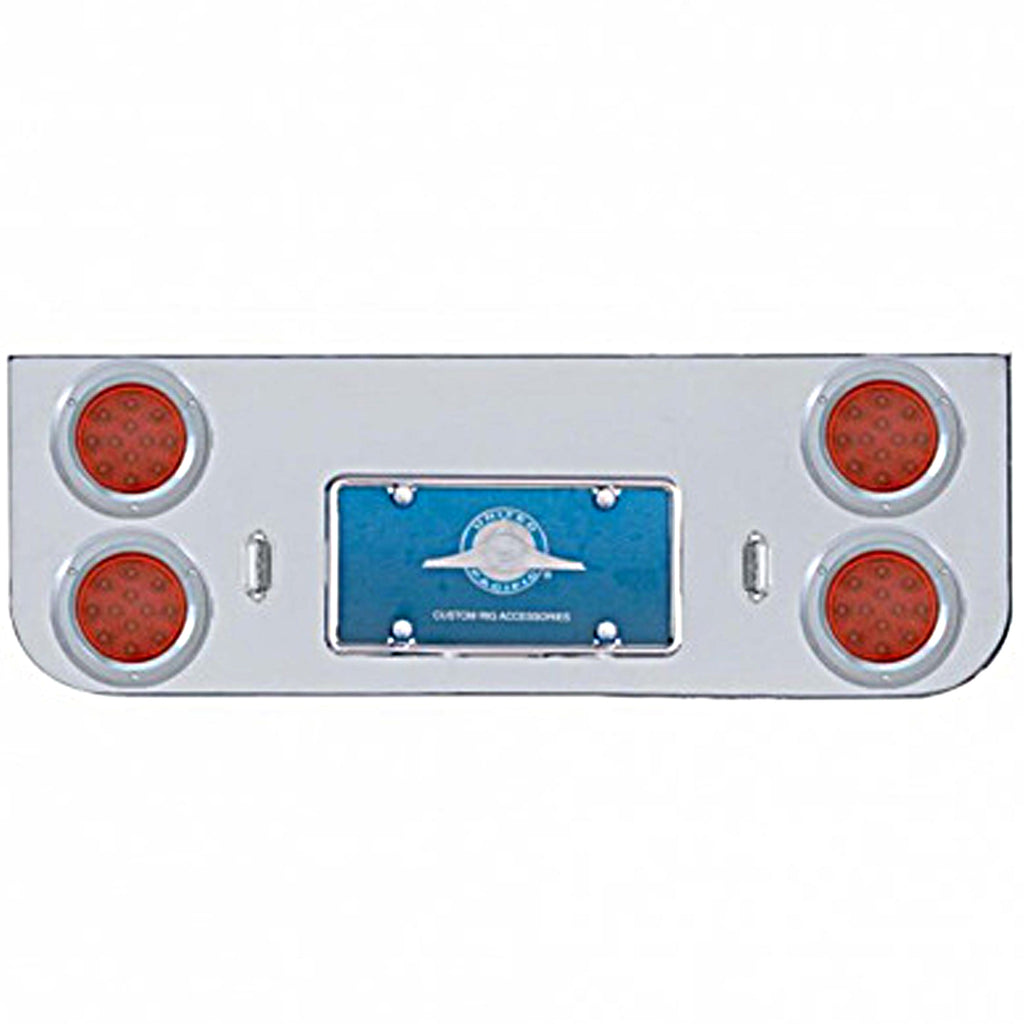 Chrome Rear Center Panel w/ 4 X 12 LED 4" Reflector Lights & Bezels - Red LEDs (Red or Clear Lens)