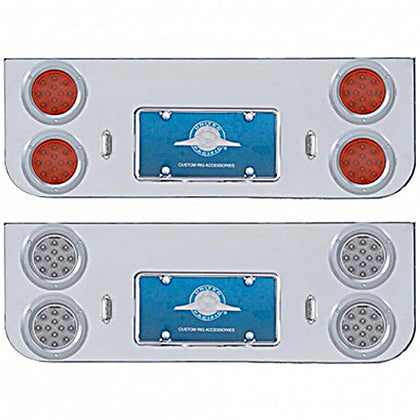 Chrome Rear Center Panel w/ 4 X 12 LED 4" Reflector Lights & Bezels - Red LEDs (Red or Clear Lens)